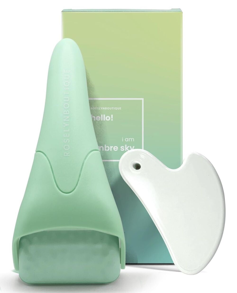 Ice Roller for Face w/Gua Sha Tool, Face Roller Massager - Reduce Wrinkles GREEN